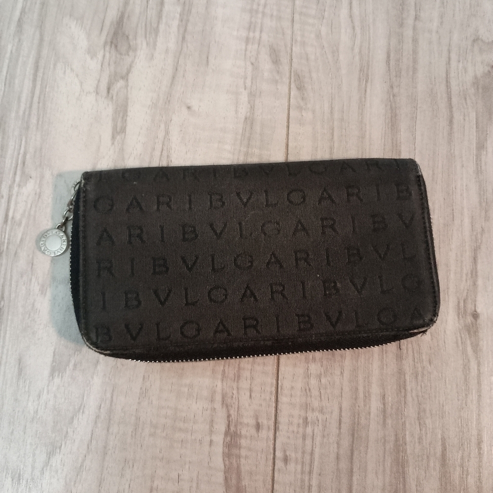 BVLGARI's Logo Mania Canvas Zip Around Long Wallet Black